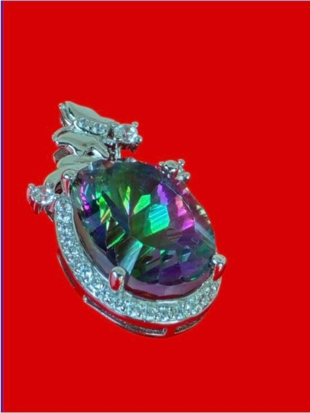 925 Sterling Silver Pendant 2.3x1.3cm With  Natural Mystic Quartz & CZ